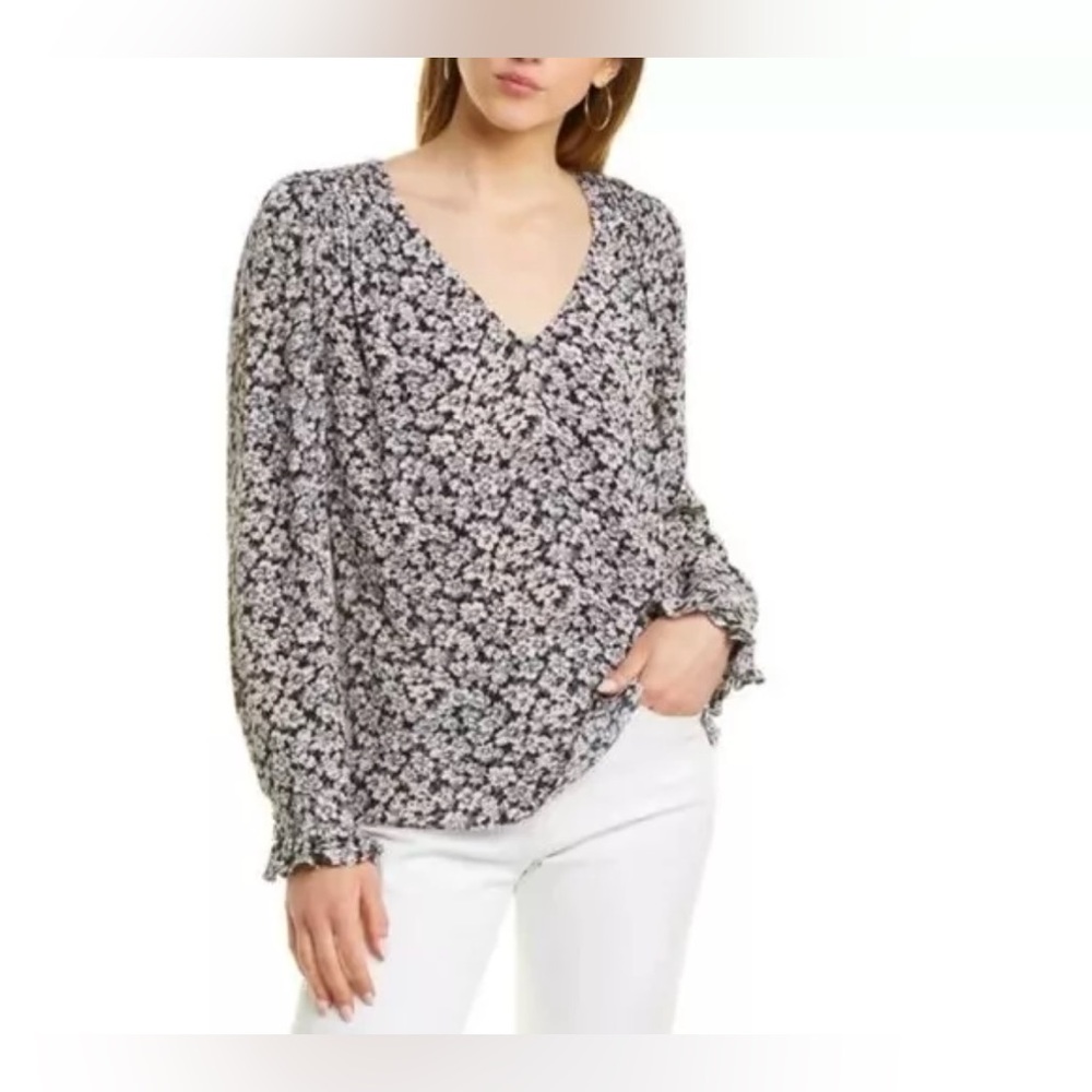 BA&SH Elsa Floral Printed Smocked Blouse Tunic Top Size 2/Small Boho Relaxed Fit